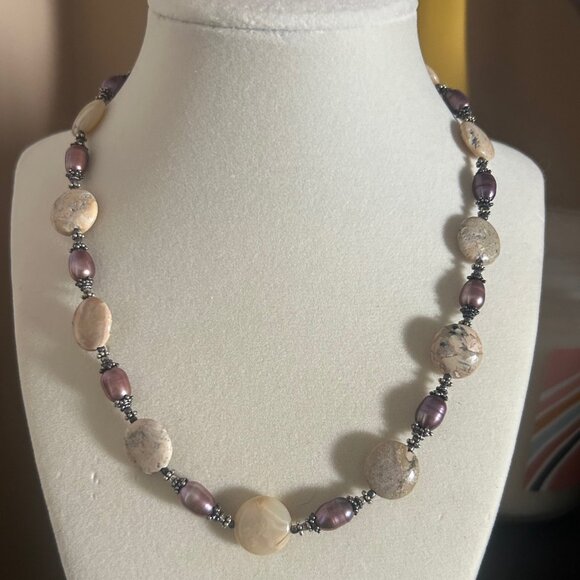 Handmade Jasper and Freshwater Pearl Necklace - Picture 1 of 6